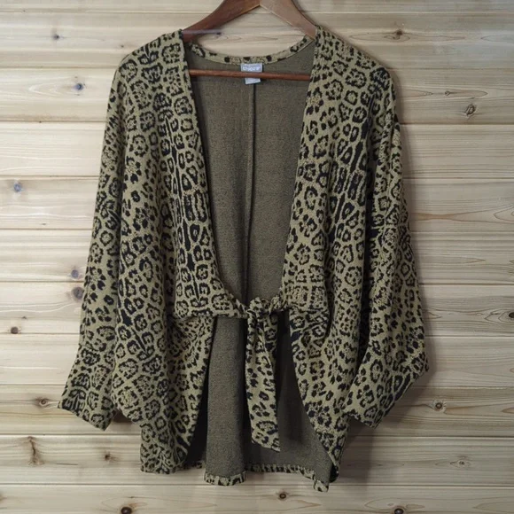 Chico's Top Womens XL Leopard Print Tie Front Shawl Size 3 - Picture 1 of 6